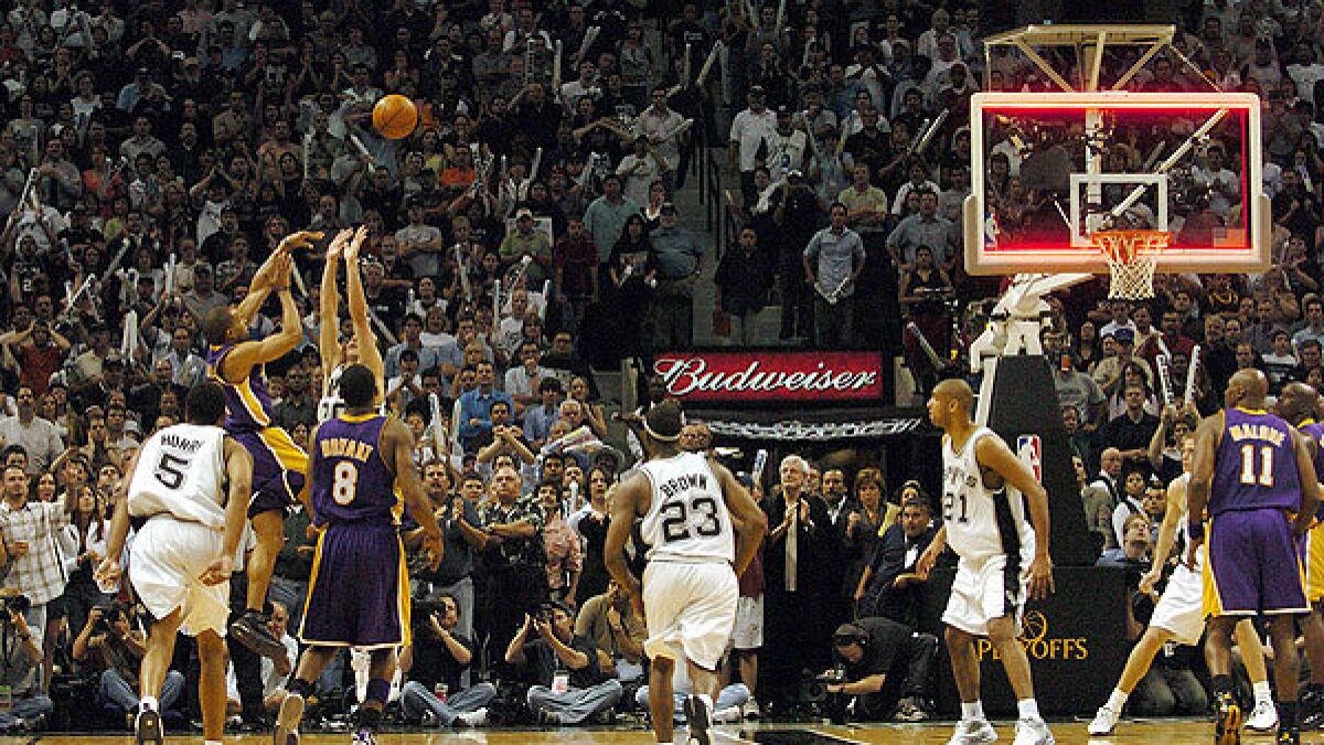 Remember the Derek Fisher 0.4 shot? Do you remember that playoff series? The Spurs won Games 1 and 2 at home by double digits. The series was over. The Spurs were winning in 4 or 5. What happened? The Lakers won back-to-back at home, stole Game 5 thanks to Fisher, and won in 6.