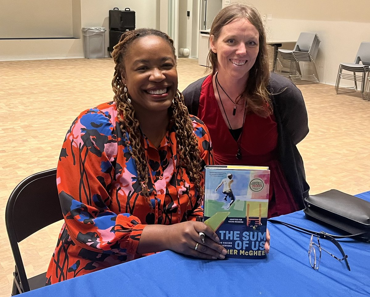 Adding this signed copy of @TheSumofUsBook YA version to my classroom shelf. 

A big thanks to @smmusd and @SMC_edu for bringing @hmcghee to our community! 
Here’s to Solidarity.