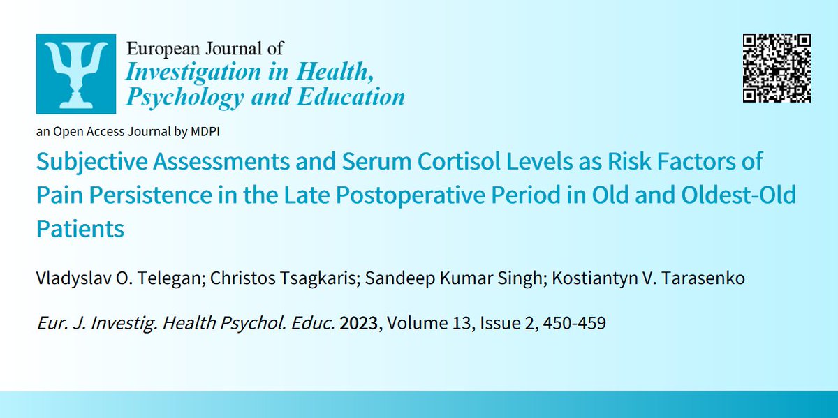 EJIHPE_MDPI's tweet photo. 🤩😍Welcome to read👉#SubjectiveAssessments #SerumCortisolLevels as #RiskFactors of #PainPersistence in #LatePostoperativePeriod in #OldPatients #OldestOldPatients📜by🧑💻V. O. Telegan et al. @chriss20x:📍https://t.co/lQrs2jY5Uc
#pain #surgery #cortisol #postoperativeoutcomes https://t.co/4ZFUaclEyT
