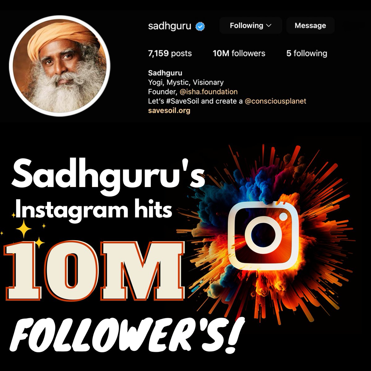 ABhishokarma's tweet photo. Celebrating a Milestone! 🎉 Sadhguru's Instagram hits 10M followers! A remarkable journey, captivating hearts worldwide. Let's extend his wisdom to billions, inspiring positive change and let's make it happen together!
#10millionstrong #innerengineering #onedropspirituality https://t.co/0ztdLKZ62W