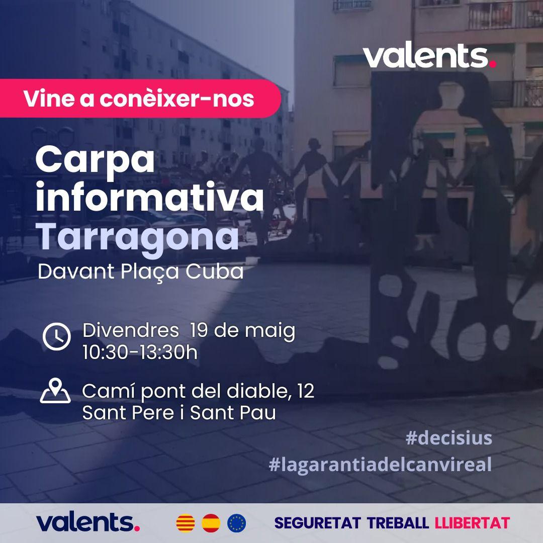 Hoy Viernes 19 de Mayo ➡️carpa informativa de valents en San Pedro y San Pablo Os esperamos ‼️ @CalderonCarlosJ @RobertH_TGN y demás miembros. Estarán para daros información y hablar con vosotr@s.