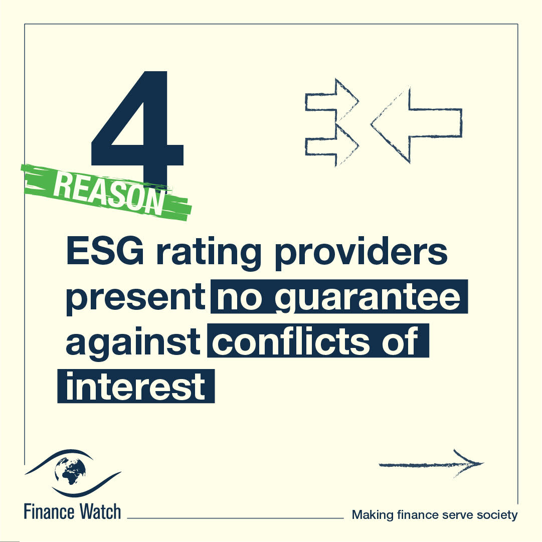 forfinancewatch's tweet photo. 4⃣ reasons why #ESG ratings are unreliable without a proper EU regulation.🧐 Explanations here 👉https://t.co/qM46SacPlv https://t.co/i5ls32ssXx