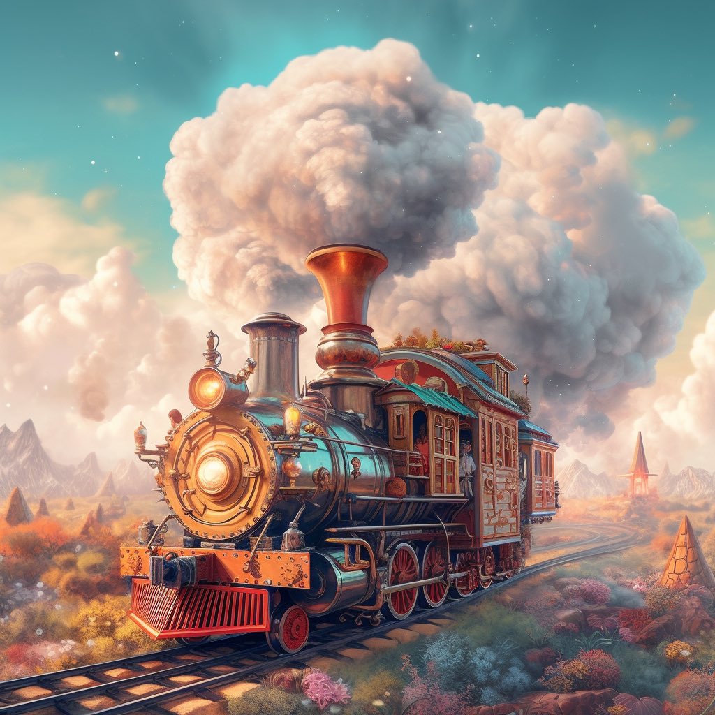 chris5marsh's tweet photo. New AI art challenge - show me your best art created using just emoji! This one used the prompt 🚂🇬🇧🤪 https://t.co/9mDWt8INQ3