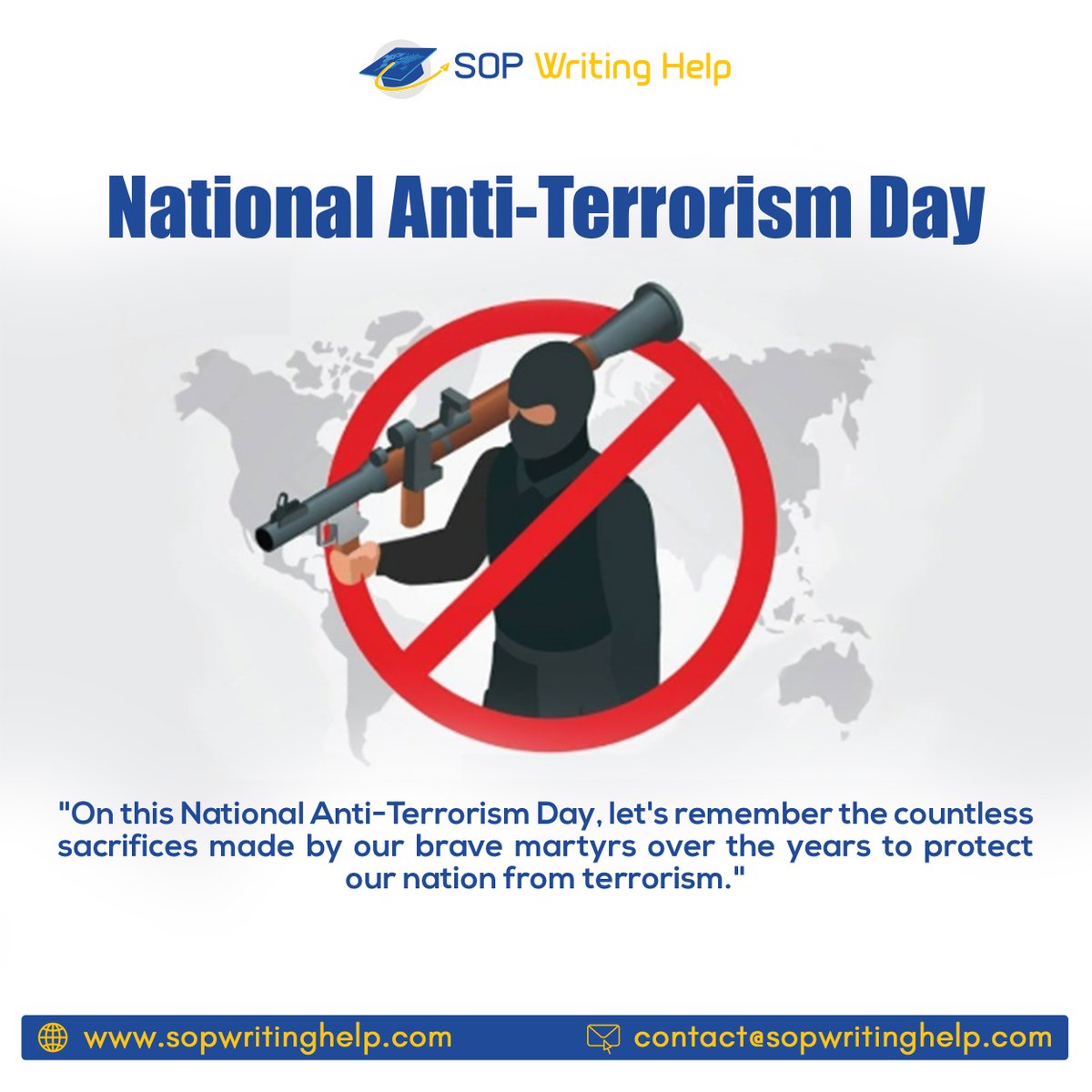 On this National Anti-Terrorism Day 2023, we should make sure to build healthy relationships with other nations, not war.
.
.
.
#antiterrorism #antiterrorismday #nationalantiterrorismday #sunday #Terrorism #terrorismo #education #writingservices #SOPwriting #sopwritinghelp