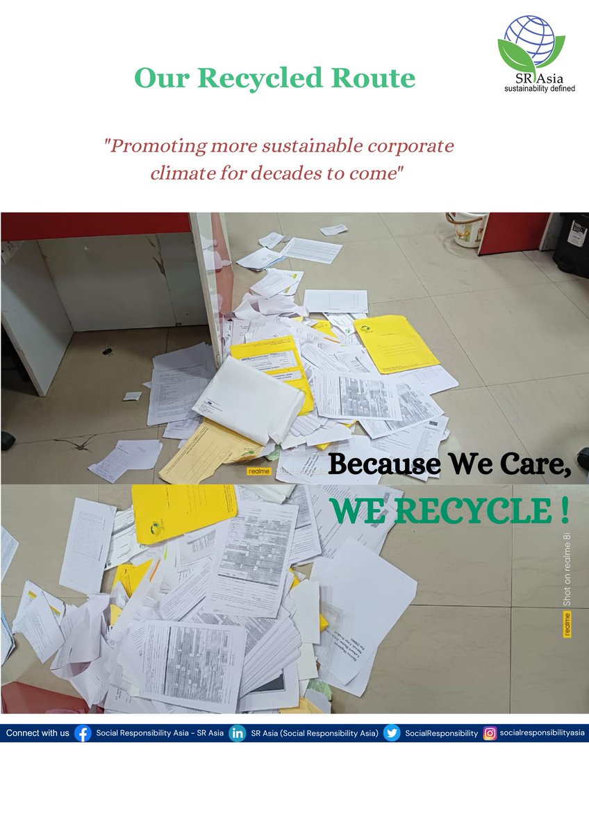 sr_asia's tweet image. Paper recycling is a "green" solution for the management of paper waste. Every year SR Asia collect the paper waste and sent it for the recycling process thus contributing to climate change. #climatechange #recycling #paperwaste #sustainability #srasia #environment # #management