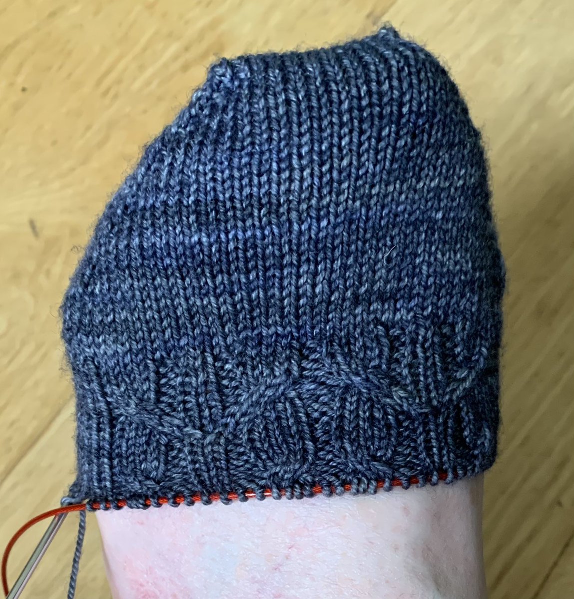 LivRunsFast's tweet photo. Decision time soon on this sock. Great pattern, gorgeous wool, but wondering if the colour is too dark to show off the cables? If I’m going to go to all the trouble, maybe a lighter colour would do better justice to the pattern. #KnittingTwitter https://t.co/ZfM4St1w0i