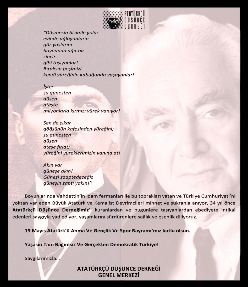 Tarihin en büyük devrimcisi ve bir avuç insan Samsun’dan başladı,Ulusu ayağa kaldırdı,3 yıl 3 ay 22 gün savaştı,emperyalizmi yendi.
Emsali yok!
Atatürk ve Kuvayı Milliye kahramanlarına minnetle…
#19MayısGenclikveSporBayramı kutlu olsun.
