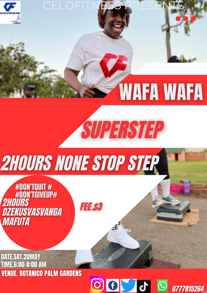 CelofitnessZ's tweet photo. WAFA WAFA Step Aerobic Session tomorrow. Make a date with us. It's going to be π₯π―.
@FMH_Health @CimasMedical
#WafaWafa
#JoinCFToday https://t.co/2vLCPLQMjW