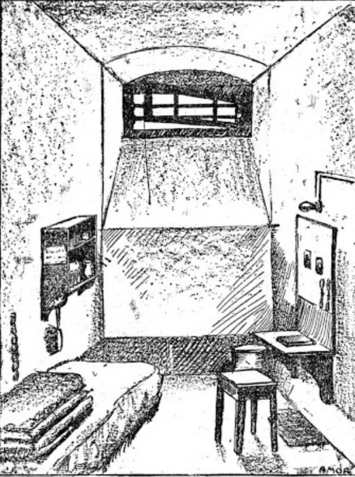 ルキーニの独房のスケッチ。1910年10月21日。