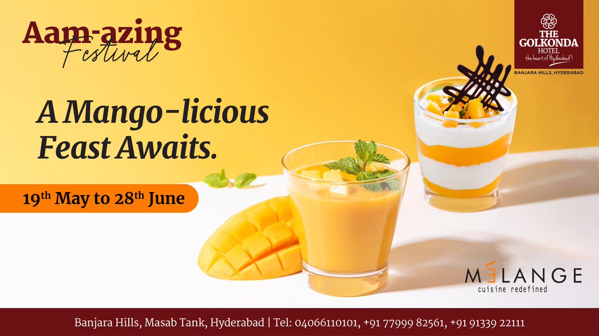 Enjoy a delectable array of global cuisines - from Fried Fish Fingers with #MangoSalsa, Kairi Paneer Tikka to #AamPhirnee, #MangoTiramisu and more, all curated with our beloved Mangoes.

Join us for the Aam-azing festival at The #GolkondaHotel. 

#MangoFestival #Mangoes #Cuisine