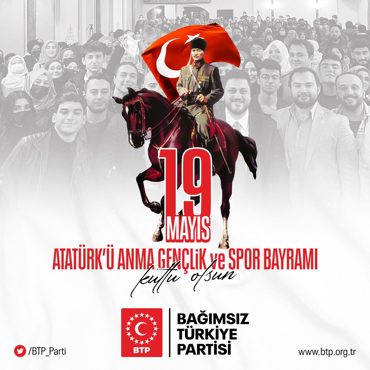 BTP_Parti's tweet photo. Ey Türk istikbalinin evlâdı! İşte, bu durum ve şartlar içinde dahi vazifen; Türk bağımsızlık ve cumhuriyetini kurtarmaktır! Muhtaç olduğun kudret, damarlarındaki asil kanda, mevcuttur!”  
19 MAYIS ATATÜRK’Ü ANMA ve GENÇLİK ve SPOR BAYRAMIMIZ KUTLU OLSUN!  #19MayısGenclikveSporBayramı