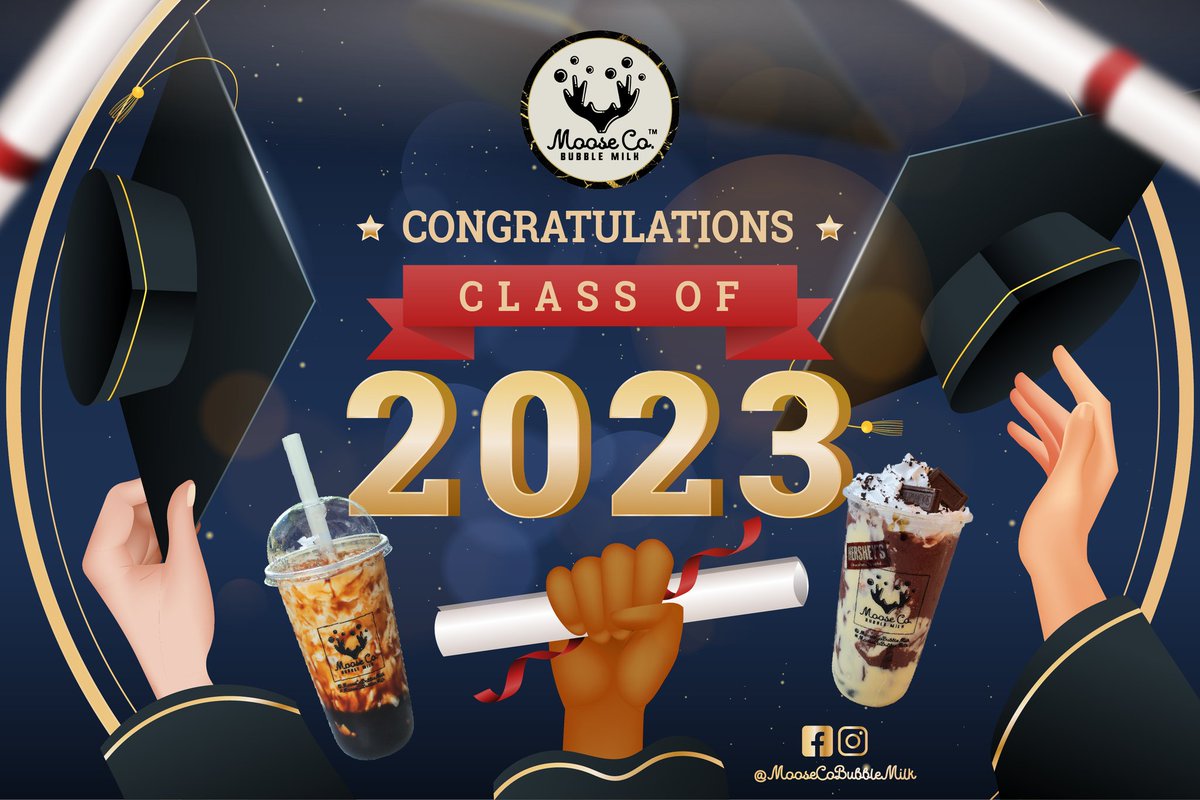 moosecobubble's tweet photo. Congratulations, Graduates of the Class of 2023! Celebrate this milestone and have a Moose wonderful time with your family and friends with MooseCo drinks and snacks!

Order now via FoodPanda, or visit us at Antonio’s Mercato in Pasonanca. PM or call us at 0966-370-1710! https://t.co/C0W7WMkFIF