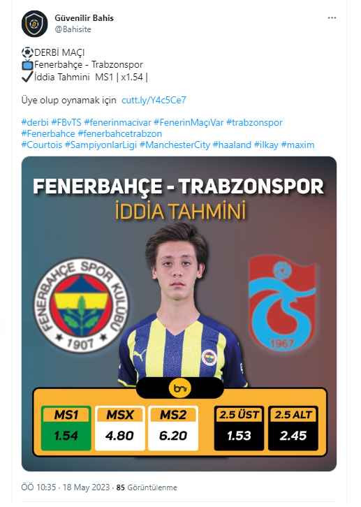 Bahisite's tweet photo. ✔️Derbi İddia Tahminimiz Başarılı Olmuştur.

Üye olup oynamak için  https://t.co/oUwuH2k0ap

#altay #şampiyonluk #arda #jesus #trabzonspor  #derbi #FBvTS #fenerinmacivar #FenerinMaçıVar #trabzonspor #Fenerbahce #fenerbahcetrabzon #valencia #zaha https://t.co/JHCCNnuk8n