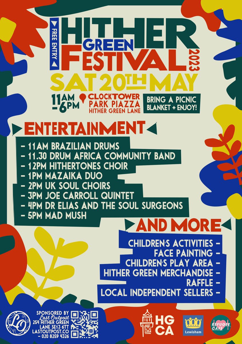 🥳🥳 The Hither Green Festival 2023 is tomorrow 🥳🥳 we’re very excited and look forward to seeing you there. A great list of performers, a wonderful selection of food and craft stalls and children’s activities. A great day for the whole family! See you tomorrow 👍☀️☀️