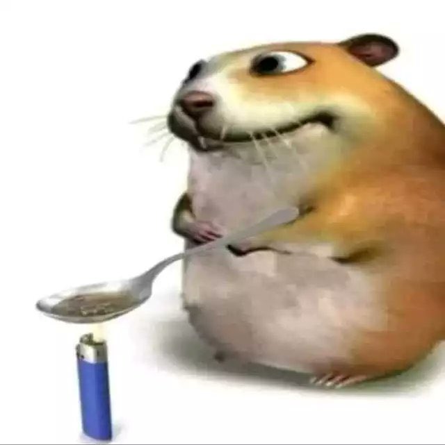 hamster heating up heroin in spoon over lighter