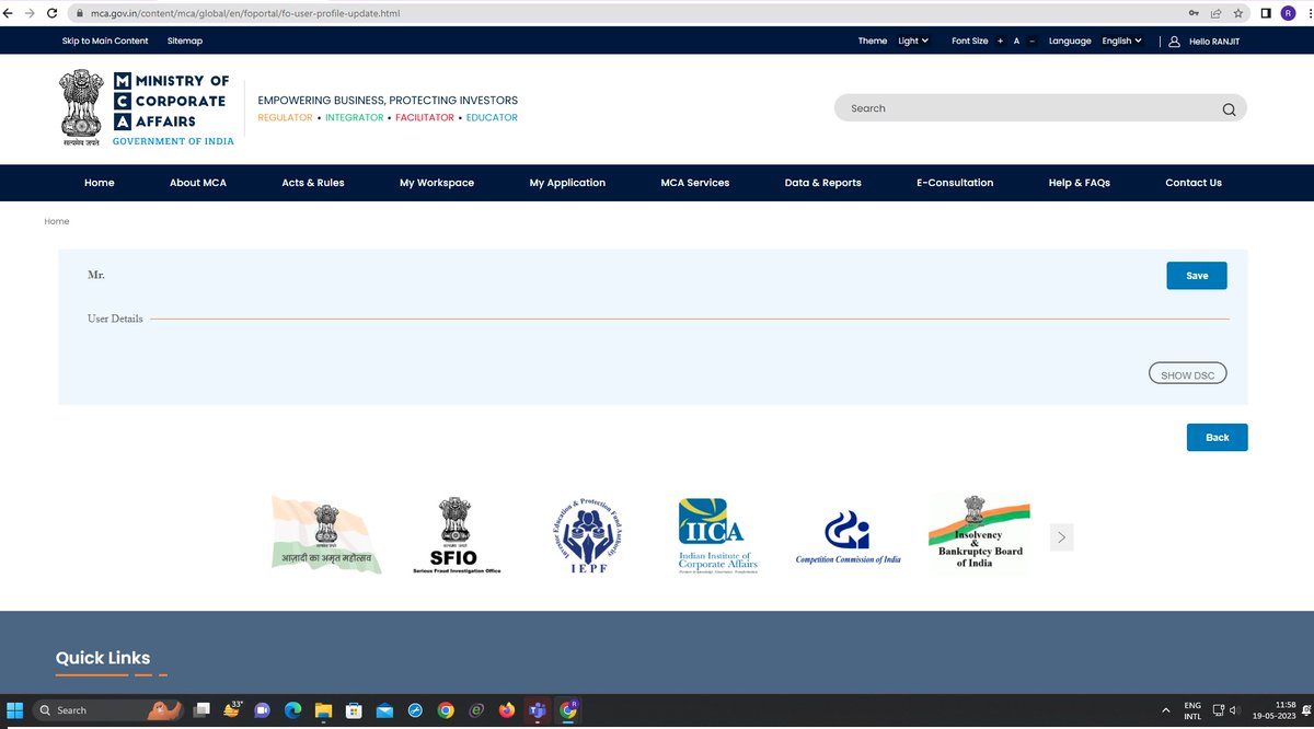 rekha115's tweet photo. @MCA21India @HelpdeskMCA21V3 @LTIMindtreeOFCL @icsi_cs @theicai @nsitharaman @PMOIndia @MCA21India @HelpdeskMCA21V3 @LTIMindtreeOFCL @nsitharaman @PMOIndia  No data Showing on MCA, all data gone,  Not showing any data when I click on MY APPLICATION or MY WORKSPACE tab on MCA-ticket FO_20230519829985 https://t.co/OqBqzPpp1W