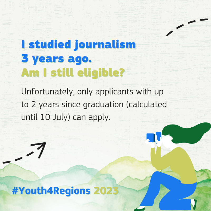 EUinmyRegion's tweet photo. Unlock your journalistic potential with the #Youth4Regions programme🙌

Swipe to browse the most frequently asked questions!

Apply now ➡️ https://t.co/l7h6qV91Bs