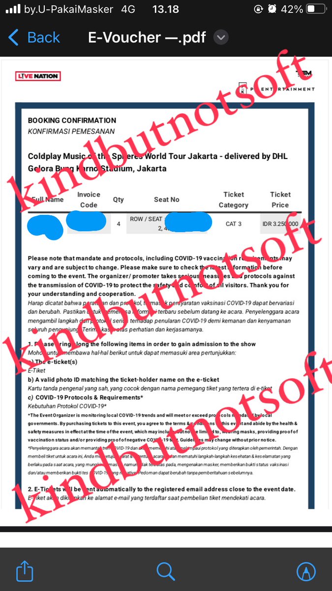 sepentinnn's tweet photo. WTS

Tiket Coldplay #ColdplayinJKT 
CAT 3
Ready 2 tiket
Diurus sampe tiket fisik
Bisa COD area Jaksel

Minat DM https://t.co/cPw9E0CqHW