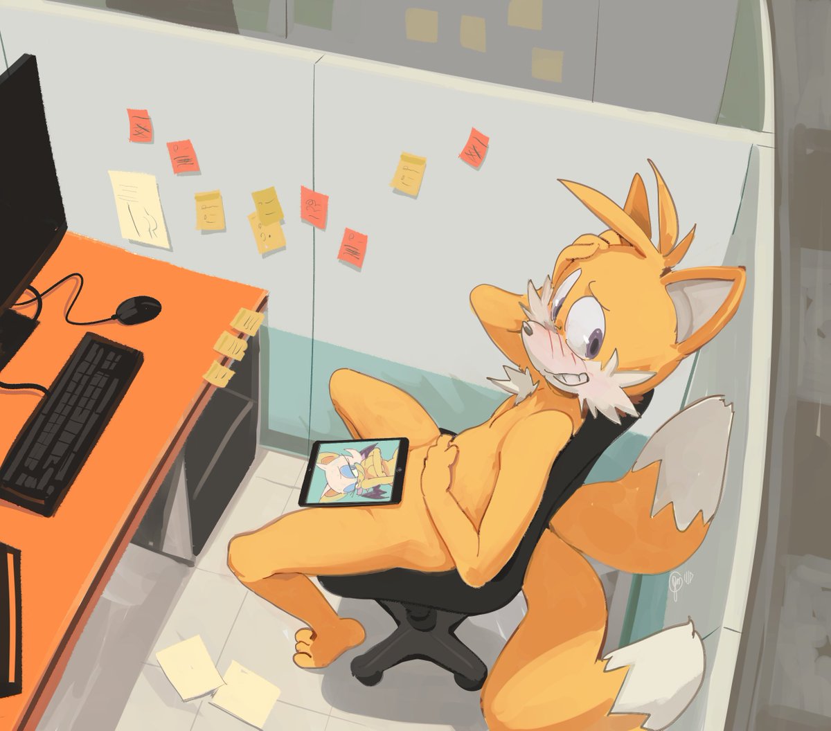 edtropolis's tweet photo. Our main man S Tails at the office HARD at work as usual...maybe he got too hot...and started looking at Rouge pics lol...

Lewder versions here! https://t.co/in0jFi7wqR 🦊👀 https://t.co/BpK0UXVrSD