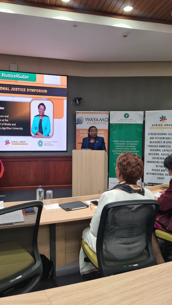 AKU_GSMC's tweet photo. We are excited to host a public symposium on transitional justice and international criminal law with an eye on current events in Sudan, together with @WayamoFound and @Africa_Group (AGJA). Our Interim Dean Prof. @nabooker gave her opening remarks. #Justice4Sudan. https://t.co/SSqq3QxTVK