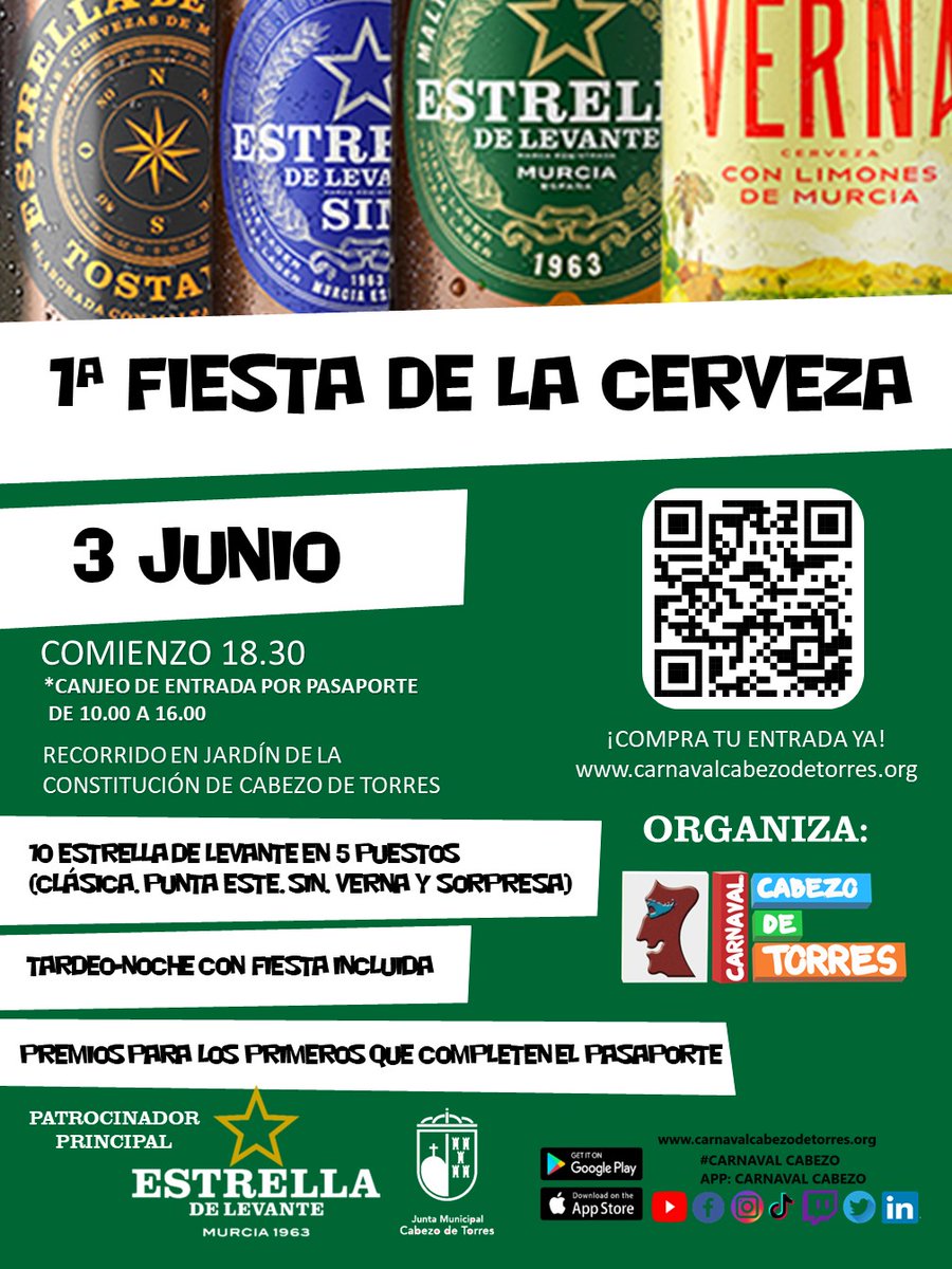 #Murcia no puedes faltar a la fiesta de la cerveza! Compra tu entrada ya en carnavalcabezodetorres.com
#umu #carnaval #FIESTA