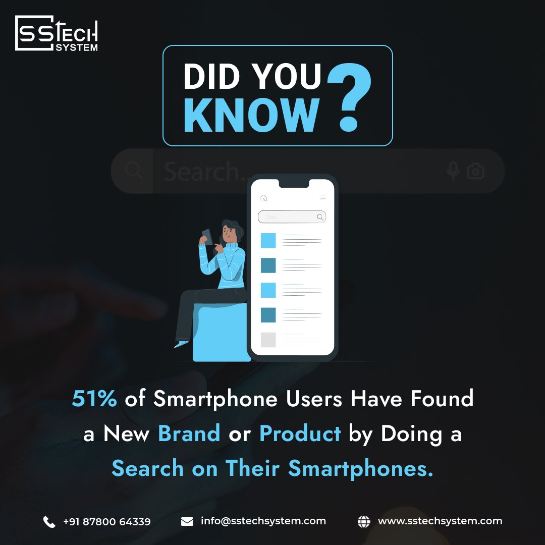 sstech_system's tweet photo. By using their smartphones to do searches, 51% of #smartphone users have discovered a new brand or product.
𝗙𝗼𝗿 𝗠𝗼𝗿𝗲 𝗜𝗻𝗳𝗼𝗿𝗺𝗮𝘁𝗶𝗼𝗻: https://t.co/DhY3bcvSRO
#sstechsystem #didyouknow #mobilesite #responsivedesign #searchengine #smartphoneuser #onlinesearch https://t.co/oeQlBo79rw