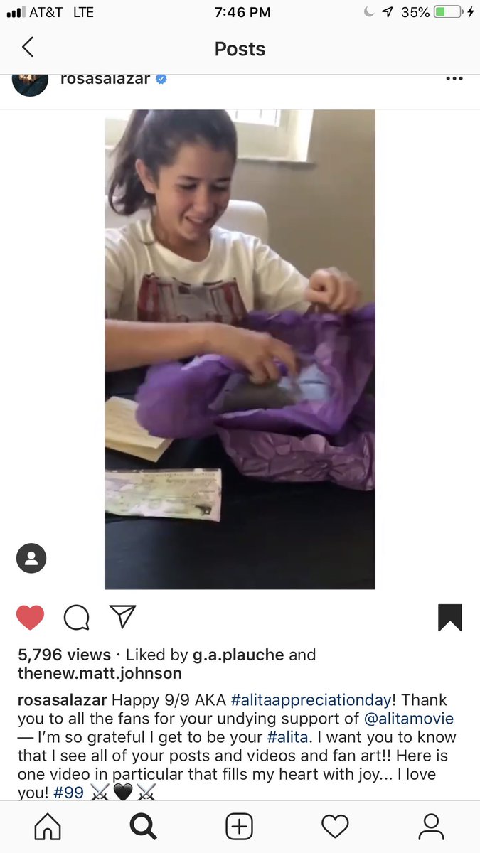 And that time when Rosa Salazar herself posted the video of my niece. 💜 #Alita #RosaSalazar #AlitaArmy #AlitaSequel #AlitaBattleAngel #Gunnm