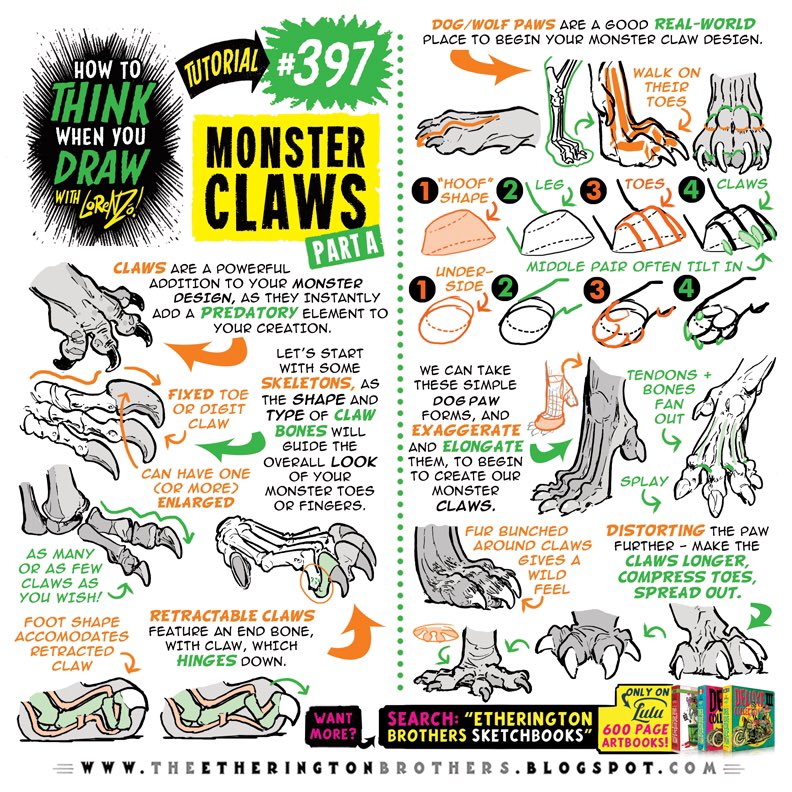 EtheringtonBros's tweet photo. MONSTER CLAWS part ONE from the How to THINK When You Draw ENCYCLOPEDIA - the world’s ONLY encyclopedia of drawing tutorials, posted up FREE for EVERYONE, FOREVER, with NEW and CLASSIC tutorials coming up EVERY DAY right here only on our twitter
#manga #conceptart #illustration https://t.co/negpQKzNG9