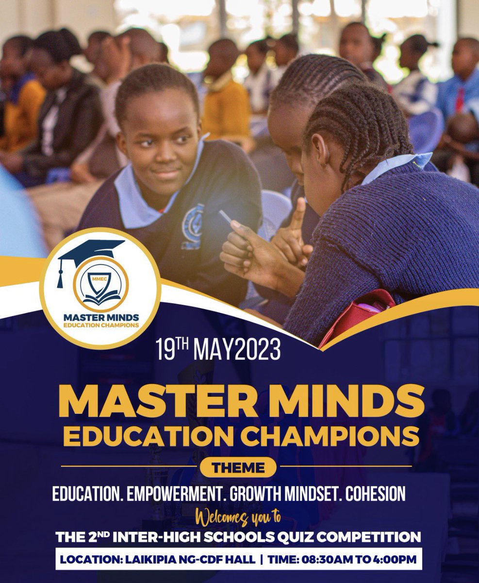 BATUKOfficial's tweet photo. We are set for this year’s annual secondary schools quiz competition through the #MMEC -Master Minds Education Champion Initiative by #BATUKOfficial and partners. 

Who’s talking the trophy this year? Watch this space! 

#communitysupport #goodneighbours #LaikipiaCounty https://t.co/IaCJyKgEqK