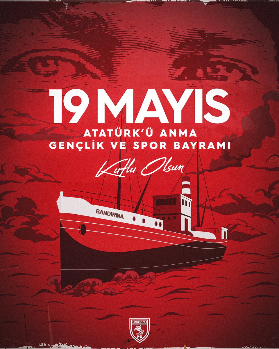 Samsunspor's tweet photo. 19 Mayıs Atatürk'ü Anma Gençlik ve Spor Bayramımız Kutlu Olsun! 🇹🇷

#Samsunspor #Atatürk #19Mayıs #GençlikveSporBayramı https://t.co/y8gFKzF1PP