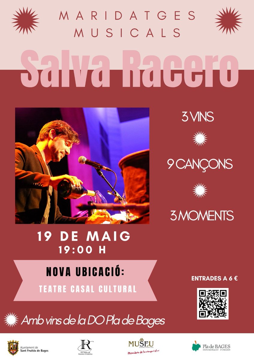 Aquest vespre/nit, serem a Sant Fruitós de Bages fent un; 3 9 3;   3 Vins, 9 Cançons i 3 Moments. T'hi esperem <a href="/marcquintilla/">Marc Quintilla</a> <a href="/peplageneral/">PepGarcia</a> <a href="/dopladebages/">DO Pla de Bages</a> <a href="/OllerdelMas/">Oller del Mas</a> <a href="/ladiferenta/">Ladiferenta</a> <a href="/ConfrariaBages/">Confraria de Vins del Bages</a> <a href="/Ampans/">AMPANS</a> <a href="/AjSantFruitos/">Sant Fruitós Bages</a>