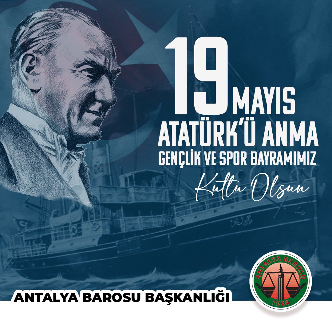 antalyabarosu's tweet photo. 19 Mayıs 1919’da Samsun’da atılan ve Anadolu’nun umuda, bağımsızlığa, Cumhuriyet’e yürüyüşüne dönüşen ilk adımın 104. yılında; kurtuluş mücadelemizin önderi Mustafa Kemal Atatürk’ü minnet ve saygıyla anıyor, https://t.co/0vD9zYWbE2