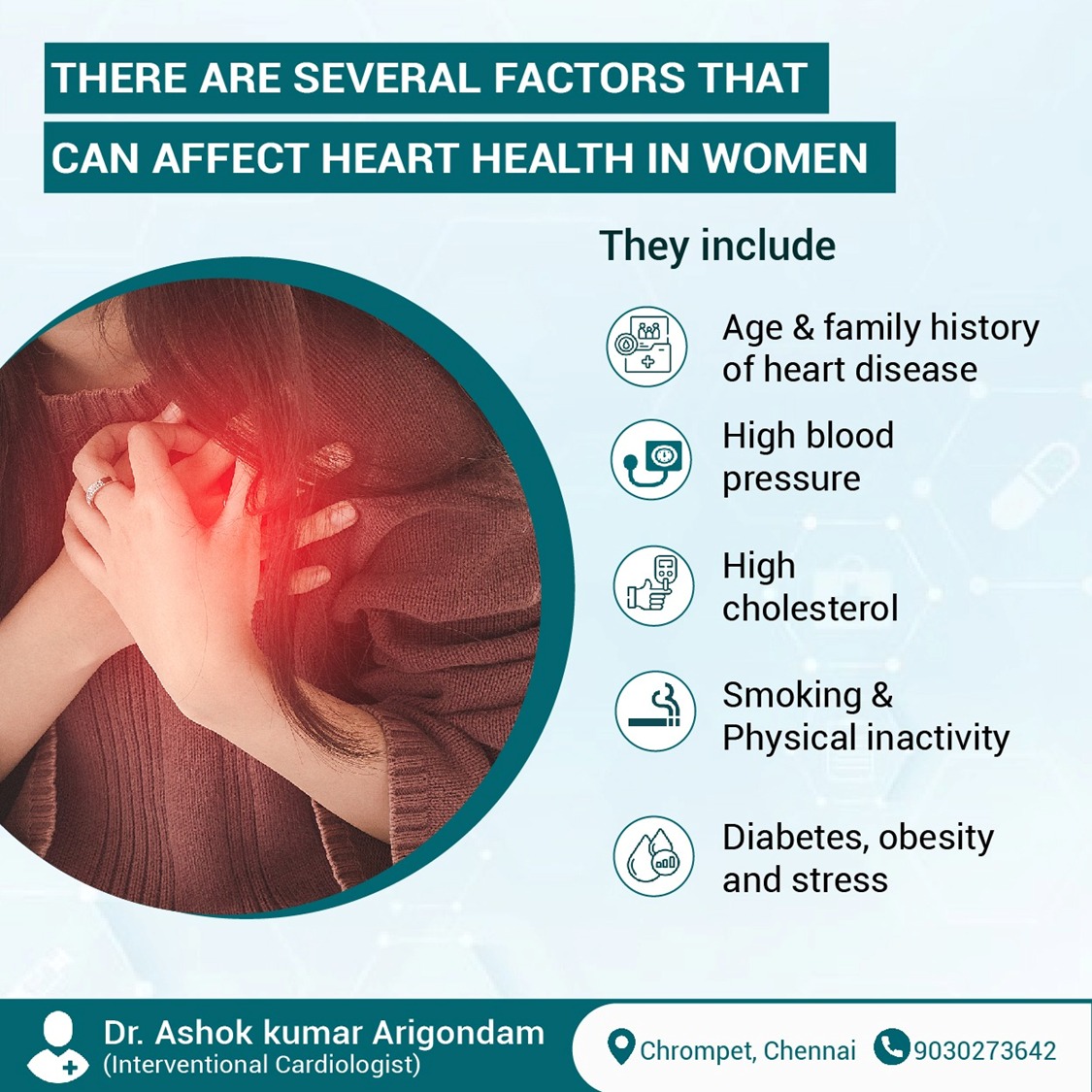 Women may also be at higher risk of heart disease if they have experienced certain pregnancy-related conditions, such as preeclampsia or gestational diabetes. 

Call us for more information : 90302 73642

#WomenHeartHealth #HeartDiseaseInWomen  #DrAshokKumarArigondam