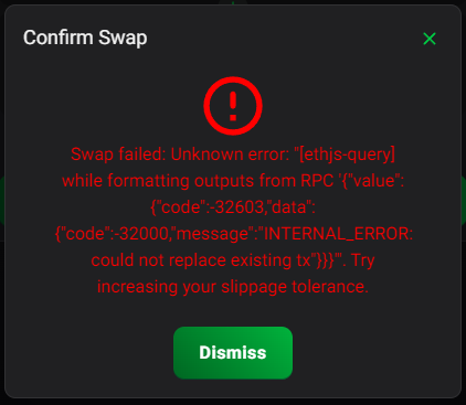 Crypto_Knob's tweet photo. @RichardHeartWin anyone else have issue with swapping ? no matter what slippage, it says "try increase slippage tolerance" https://t.co/Dl5MaBeFfk