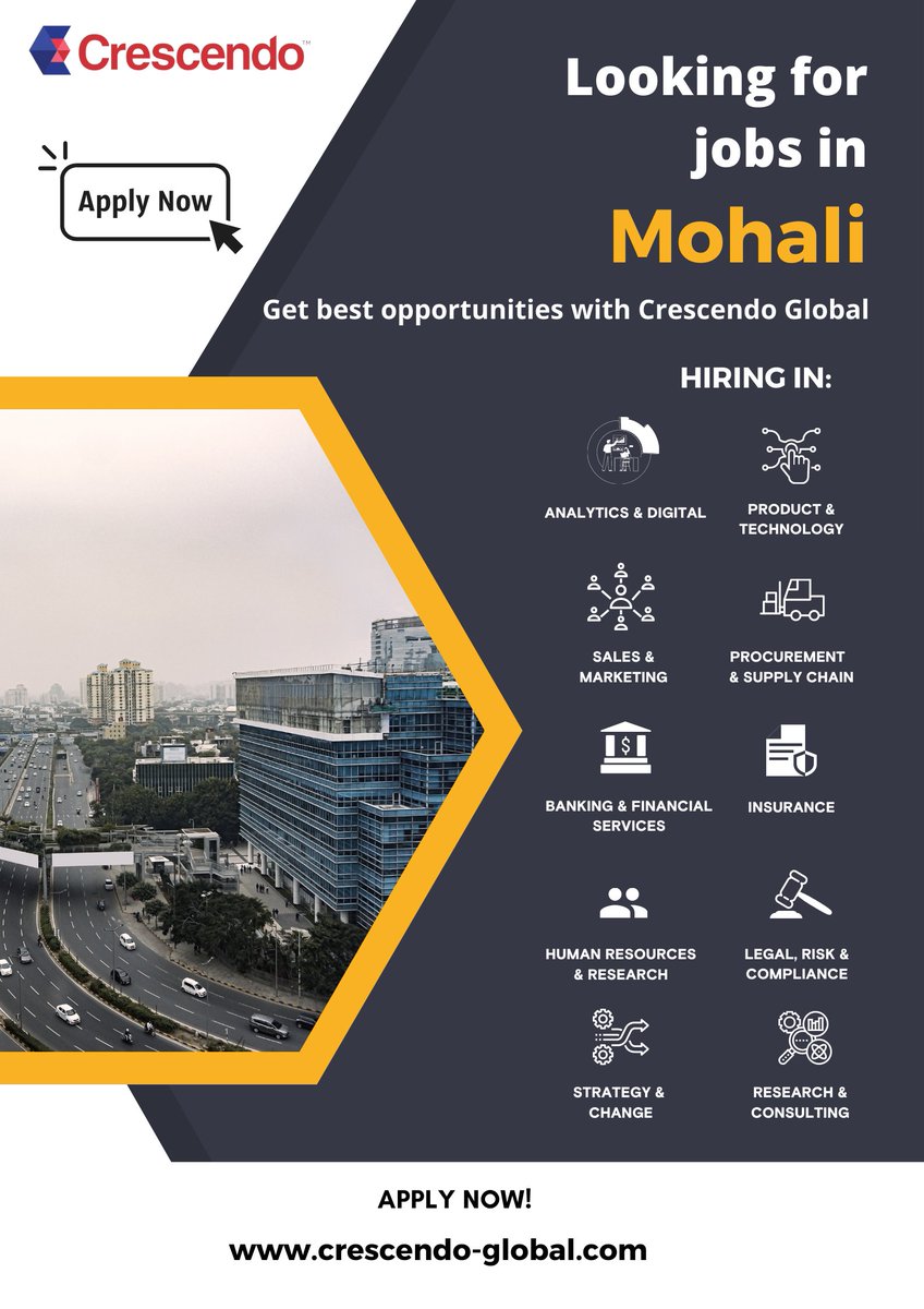 Looking for jobs in Mohali?
Get the best opportunities with Crescendo Global.

Apply now at bit.ly/3lxqXyX

#hiring #recruitment #jobs #businessdevelopment #consulting #hunting #jobsinmohali #mohali #mohalijobs #mohalihiring