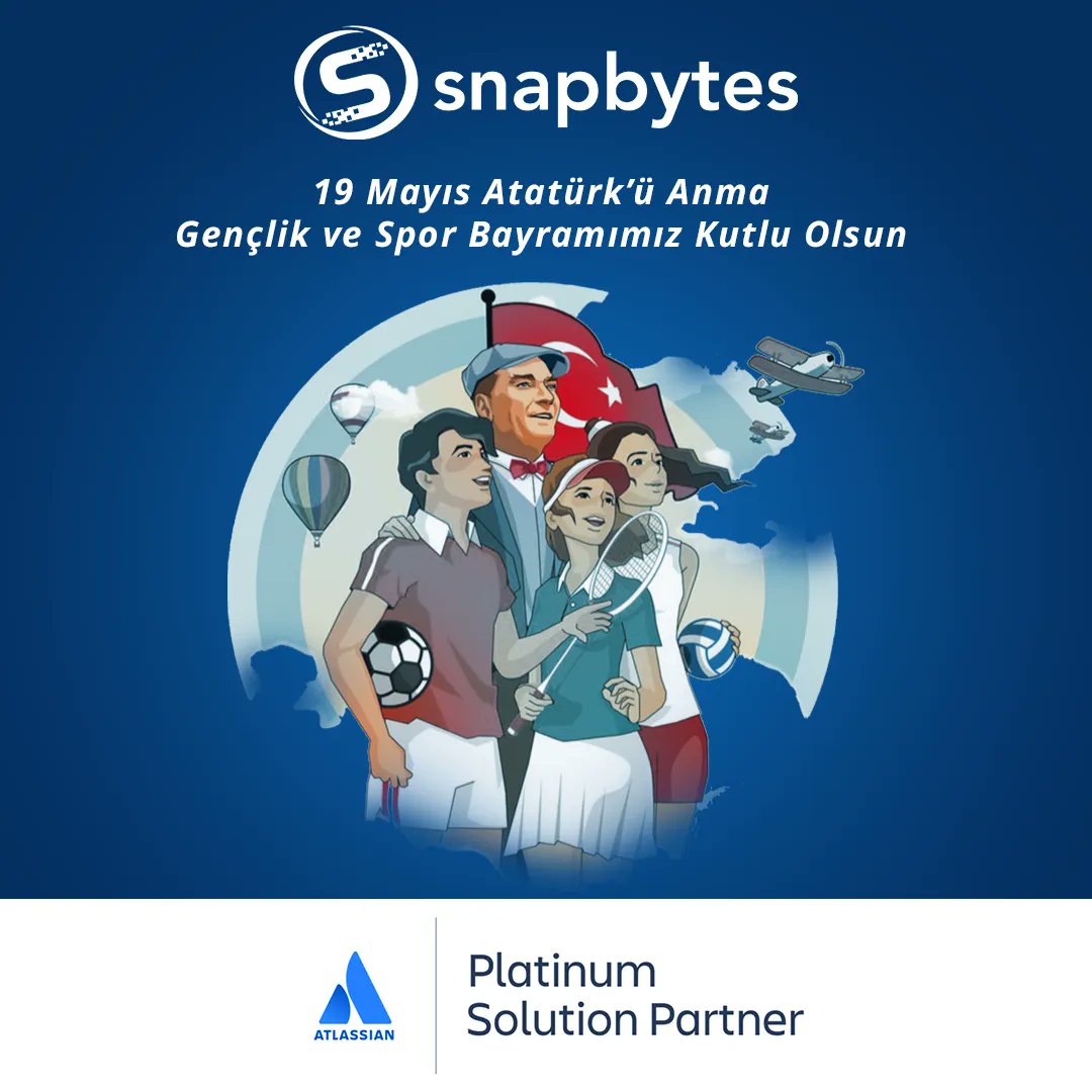 SnapBytes's tweet photo. Snapbytes ailesi olarak, 19 Mayıs Atatürk'ü Anma Gençlik ve Spor Bayramımızı kutlarız! 🇹🇷 🇹🇷 🇹🇷 #19mayis #genclikvesporbayrami #19mayisbayram #atlassiansolutionpartner #atlassiancozumortagi #snapbytes https://t.co/vscTBedg9z https://t.co/ZDbVdgek0o