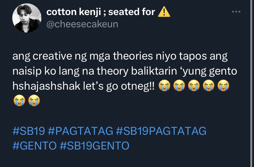 cheesecakeun's tweet photo. oh edi talo theories niyo HAHAHAHAHAHAHAHAJAJAJAJAHAJA

DI KA BASTA MAKAKAKITA NITO
@SB19Official #SB19GENTO
#GENTO_MusicVideoOutNow https://t.co/28iinIGhyN