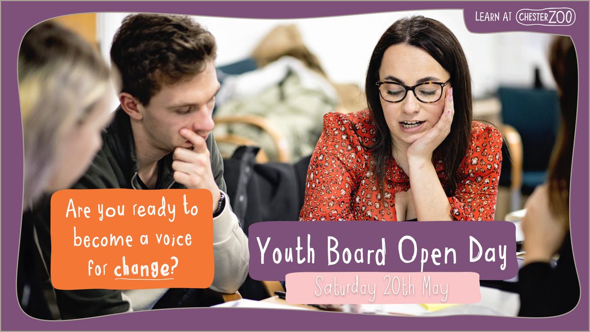 Are you passionate about ensuring young people’s voices are heard?📣

We’re now recruiting people aged 18–26 for our Youth Board

Our open day (Sat) is a chance to chat to members &amp; ask lots of questions! Come &amp; discover how you could make a difference!

👉chesterzoo.org/events/youth-b…