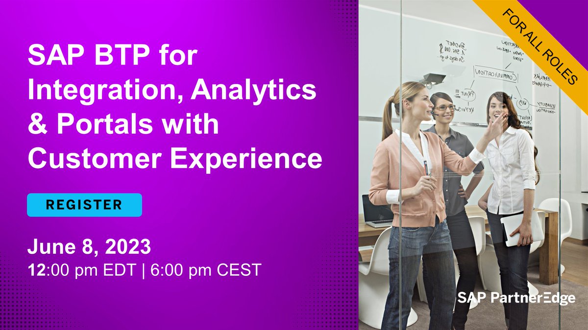 In our June 8 session you will learn how #SAPBTP helps customers by delivering an enterprise experience, by driving profitable growth and by creating personalized experiences. 

#SAPPartners reserve your seat: imsap.co/6018OcJPm
