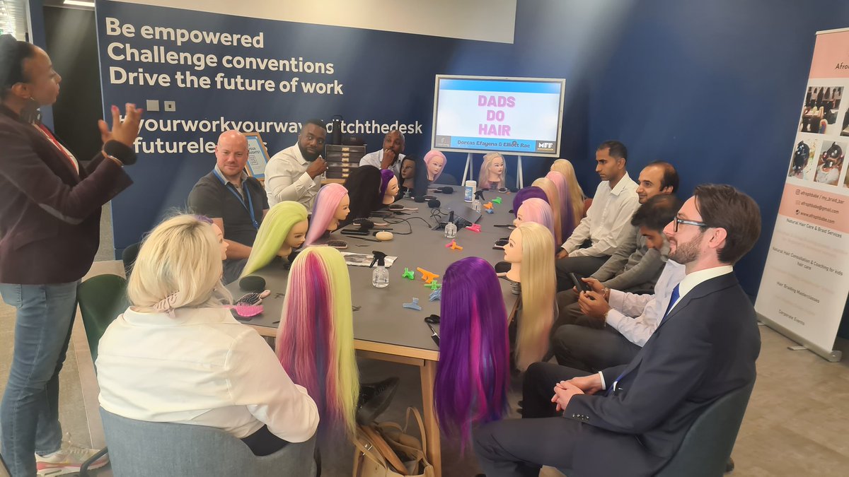 MFFonline_'s tweet photo. Dads (can) Do Hair!

We worked with @afrophbabe on 
another successful Dads Do Hair session at one of the big banks in Canary Wharf today.

These sessions are so much fun. It's amazing to see the dads with so much pride as they learn a new hairstyle to take back to their kids. https://t.co/kAUPqy7c4P
