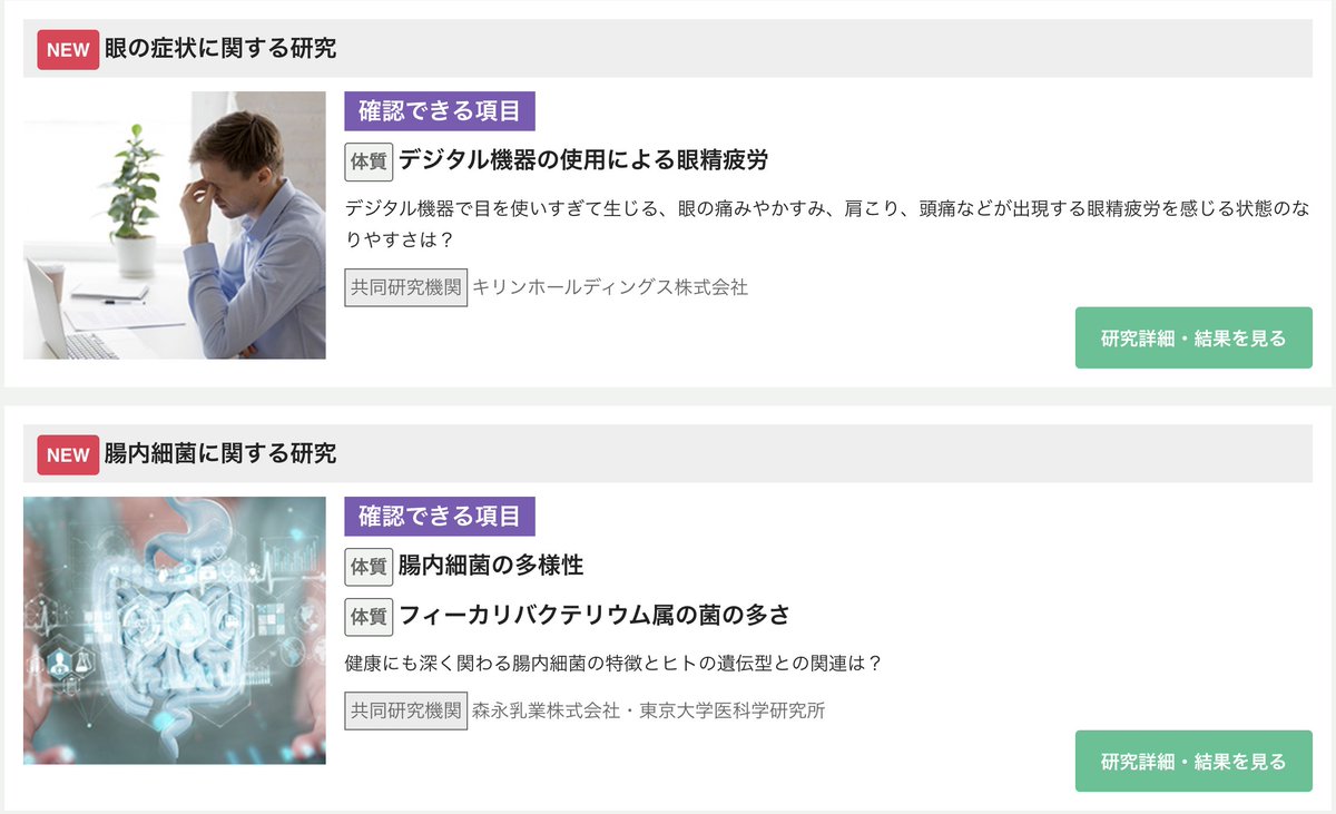 Tomomasa_Nagano's tweet image. 新機能「MYCODE Findings」リリース🎉新たな研究成果項目を提供💡現時点で以下２つの項目を公開👀（随時追加予定）
①「デジタル機器の使用による眼精疲労」
②「腸内細菌の多様性」や「フィーカリバクテリウム属の菌の多さ」
dena.com/jp/press/4992/
#DeNA #MYCODE