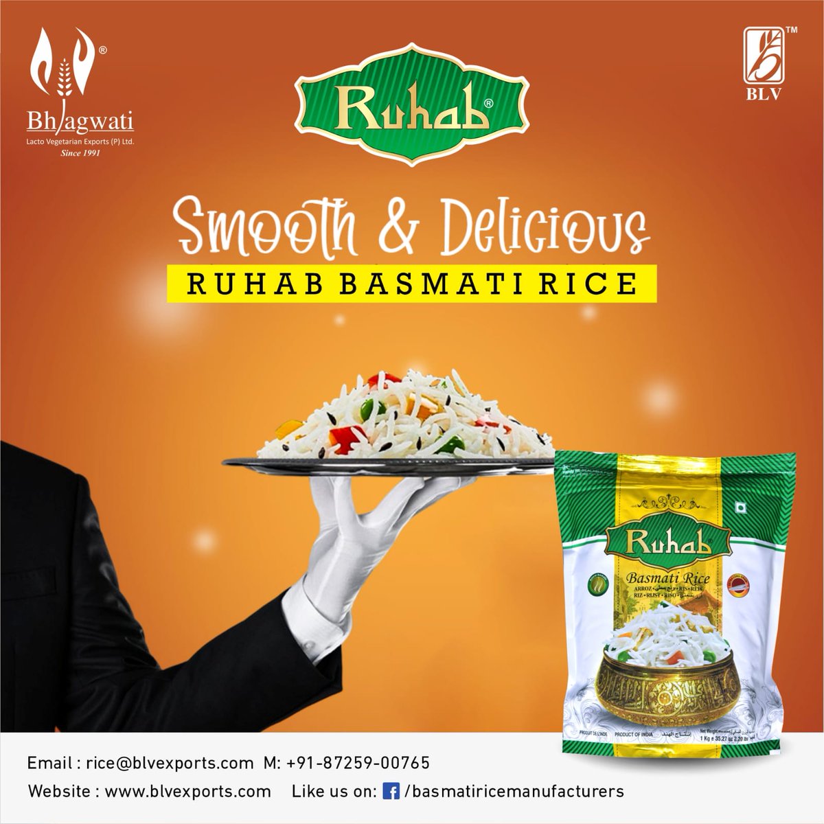 Smooth & Delicious
Ruhab - Extra Long Grain Basmati Rice
Brand is available in 5kg & 1kg
#ruhabbasmatirice #ricemanufacturers #ricemillers #Riceexporters #rice #basmatirice #Riceexporters #blvexports #biryanirice #deliciousfood #biryanilove

blvexports.com/ruhab_basmati_…
