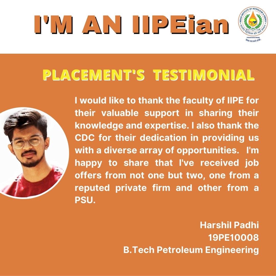 IIPE_vizag's tweet photo. 2023 Batch Placement’s Testimonial.

#iipe #iipeplacements #mopng #mnre #iit #iitjeeadvanced #2023campusplacements #pmo #oilandgas #chemicalindustry https://t.co/4zrTWRn56Z