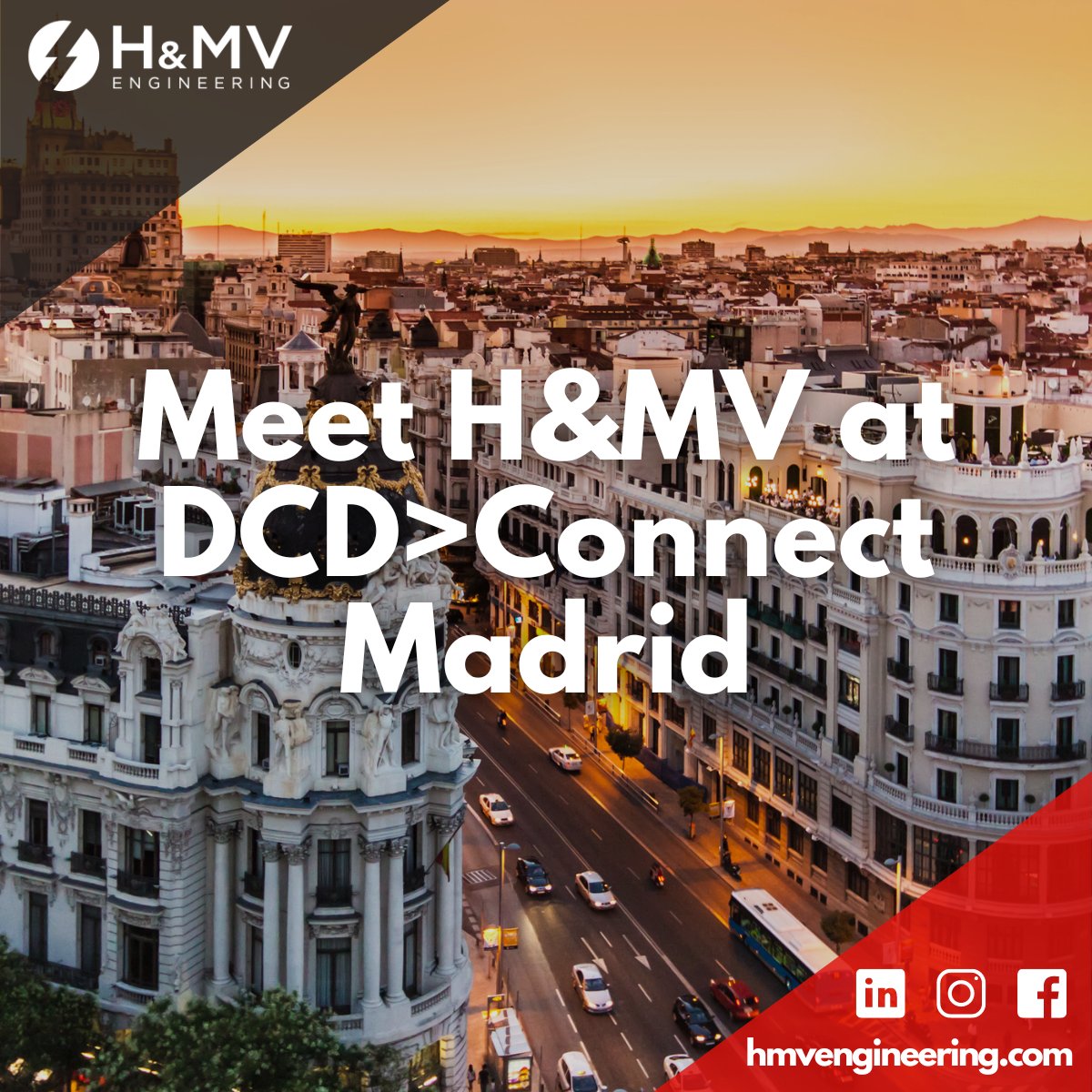 HMVEngineering's tweet photo. H&MV Engineering are attending Datacenter Dynamics DCD>Connect | Madrid next week, 23-24 May! Meet the team at Eurostars Madrid Tower, where we will be joined by more than 800 data center design and build supply chain executives from Spain and Southern Europe. #DCDConnectLive https://t.co/ei3FShIo6z