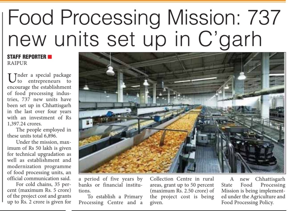 Food Processing Mission: 737 new units set up in C'garh
@bhupeshbaghel
@ChhattisgarhCMO
@DPRChhattisgarh
@tamradhwajsahu0
@TS_SinghDeo
@RChoubeyCG
@drshivdahariya
@amarjeetcg
@Drpremsaisingh
@umeshpatelcgpyc
@CG_Samvad
@pioneersujeet

#BhupeshBaghel
#Chhattisgarh
#FoodProcessing