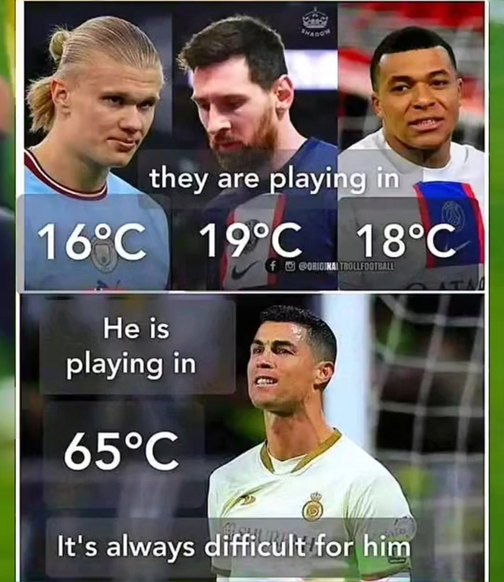 chaaliiykay's tweet photo. Ronaldo fans will never cease to amaze me every time cause wtf is this?! 

But why is Mbappe and Messi having different temperatures? 😂😂😂😂 https://t.co/nvnzY1jxw1