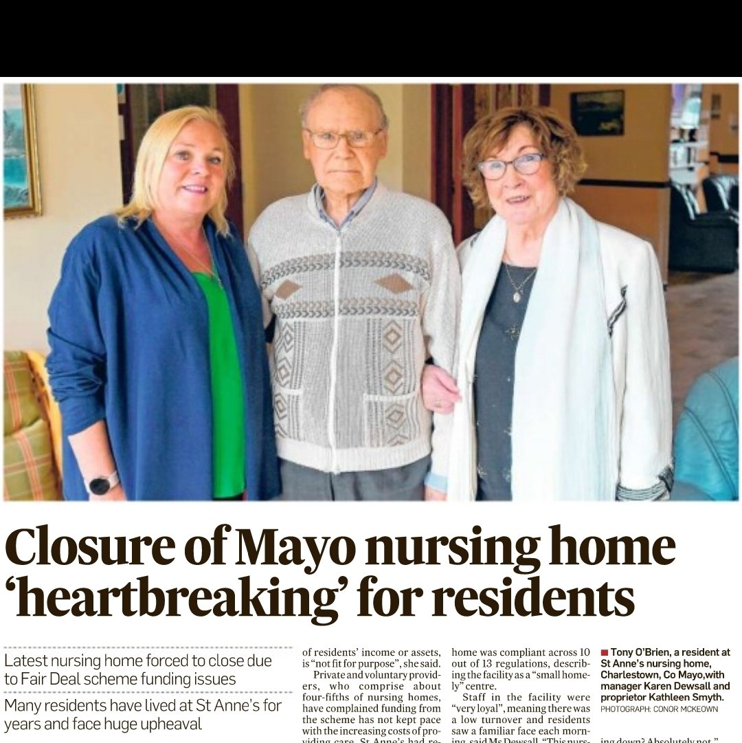 Nursing Homes Ireland (@nursinghomesire) on Twitter photo Another nursing home closure as per <a href="/jackpowerIT/">Jack Power</a> <a href="/IrishTimes/">The Irish Times</a>.
40 years of service within a community coming to an end. Devastating for residents & staff. Fair Deal not meeting the reality of the cost environment the nursing home is operating in. Survival no longer an option Another nursing home closure as per <a href="/jackpowerIT/">Jack Power</a> <a href="/IrishTimes/">The Irish Times</a>.
40 years of service within a community coming to an end. Devastating for residents & staff. Fair Deal not meeting the reality of the cost environment the nursing home is operating in. Survival no longer an option