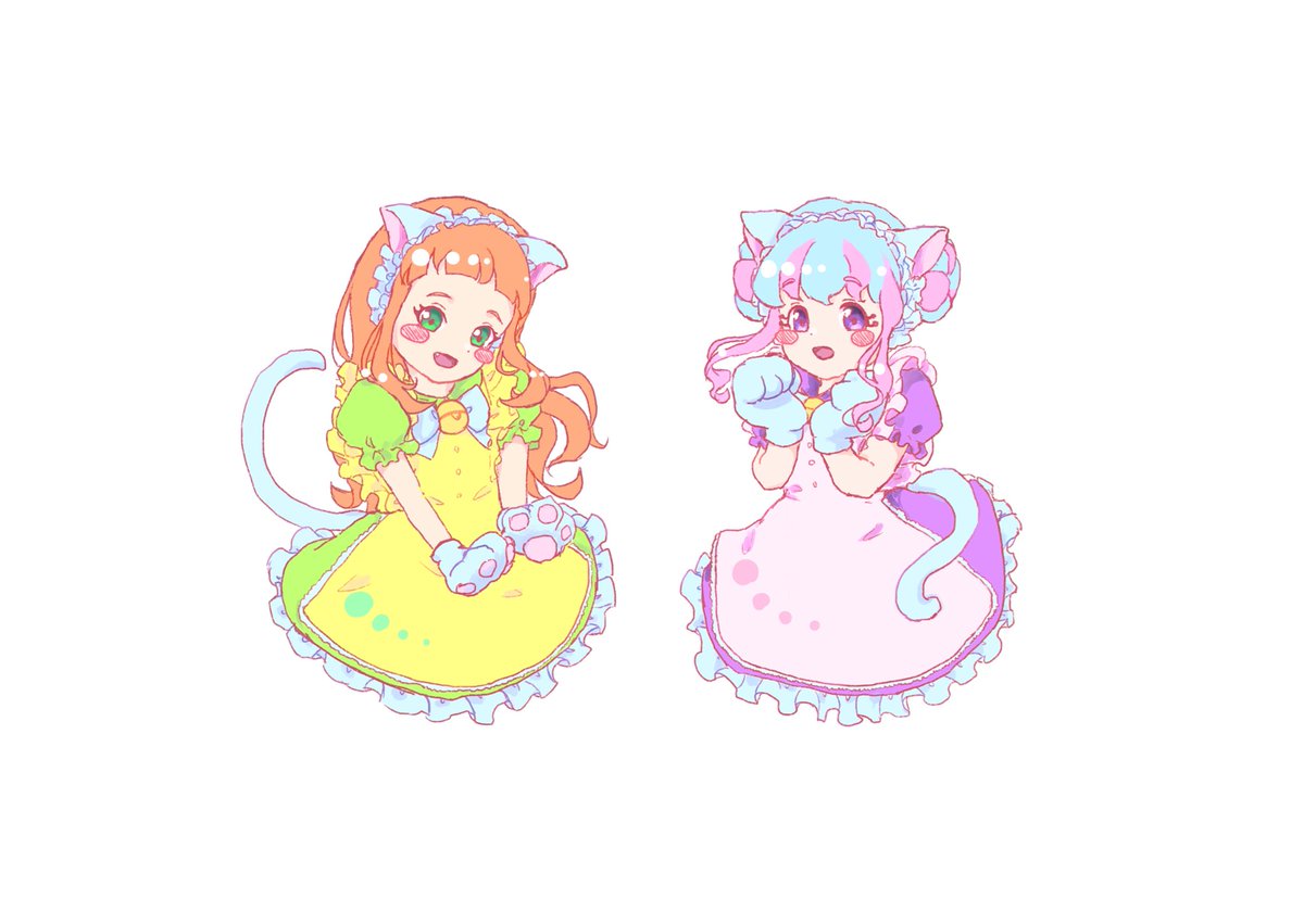 2girls multiple girls animal hands tail cat tail cat paws animal ears  illustration images