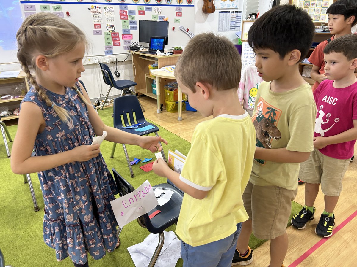 AISCElementary's tweet photo. The power of play! #AISCGrade1 students created an aquarium during exploration time complete with a brochure, sign, map, tickets, staff schedule, and of course origami animals. It has been a very popular place during recess. #AISCElementary #AISCPlayChoice https://t.co/PQumtnY3Iw