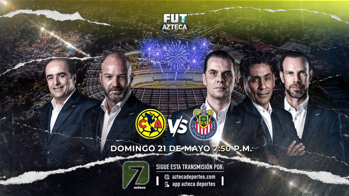 AztecaDeportes's tweet photo. ¡La semifinal de vuelta está en FUT Azteca! 🚨
¿Quién llegará a la final? ⚽👀
#QuienManda
#ChivasvsAmérica 🦅🆚🐐
#LiguillaBotanera
📆 Domingo 21 de mayo
⏰ 7:50 P.M.
📺 @AztecaSiete
📱https://t.co/OqYzbKTBqI y app https://t.co/RrirIbxY37